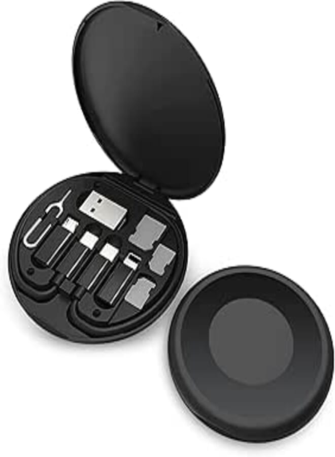 All in One 60W USB Fast Charging Travel Data Cable Set Type C, Lightening and Micro USB Port Inbuilt Mobile Stand Compatible with iPhone, iPad, Samsung, RealMe & All Other Android Phones